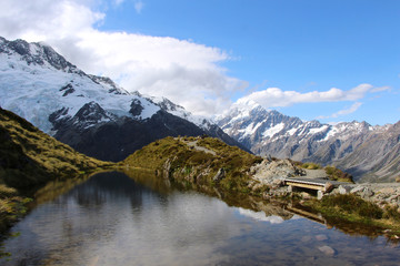 Fototapeta na wymiar Landscape with tarn and mountain in New Zealand