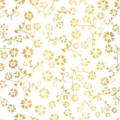 Foto op Canvas Gold foil flower vector seamless pattern background. Elegant golden florals on white backdrop. Elegant design for digital web paper, gift wrap, party, birthday card, wedding, celebration, invitations © StockArtRoom
