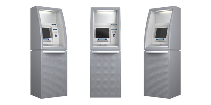 Set of three atm machines isolated on white
