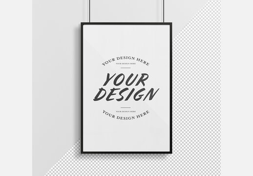 Framed Hanging Print Isolated on Wall Mockup