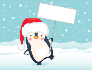 penguin holding sign