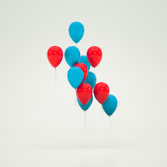 Red and blue ballons flying randomly