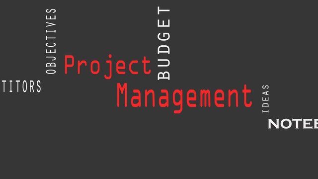 Footage Project Management word cloud concept on black background.