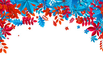 White autumn background with beautiful color leaves.