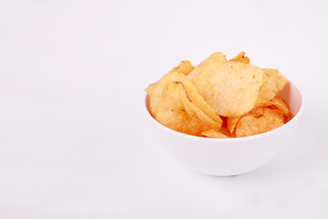 Potato chips isolated on white background
