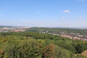 View to Eisenach from the Göpelskuppe on the edge of the Thuringian Forest, Germany