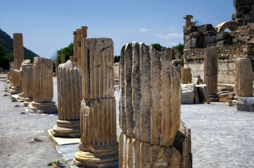 ruins of Celsus in Ephesus Ancient City in Turkey