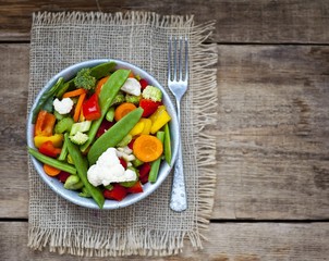 Wok ingredients. Freshly cut vegetables prepared for cooking 