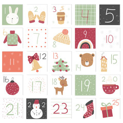 Cute advent calendar. Christmas graphic. Vector hand drawn illustration.
