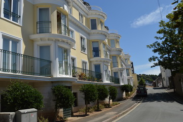 Picturesque houses above the harbour in Torquay, Devon