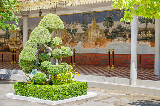 Reamker fresco murals of the Reamker gallery  with a scissored toothbrush tree