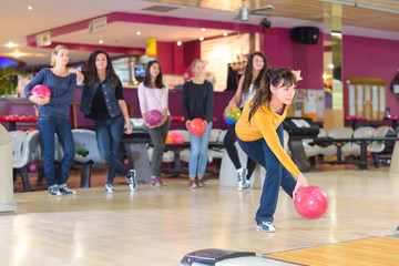 Woman ten pin bowling