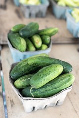 Baskets of Green pickles cucumbers