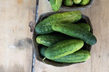Baskets of Green pickles cucumbers