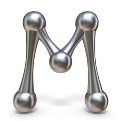 Steel molecular font Letter M 3D
