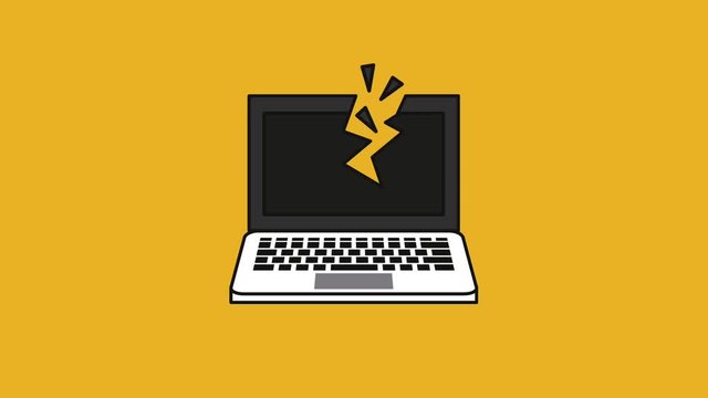Laptop broken over yellow background high definition animation colorful scenes