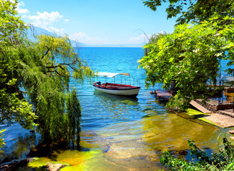 Idyllisches Fleckchen am Ohridsee in Mazedonien - obrazy, fototapety, plakaty