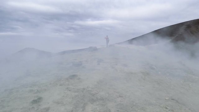 sulfur fumaroles on the crater of Vulcano, Aeolian Islands, Sicily