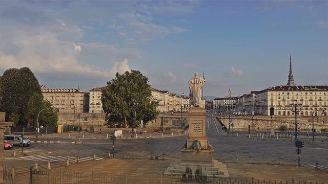Piazza Vittorio Veneto square seen from the church of Gran Madre di Dio, Turin, Italy. 