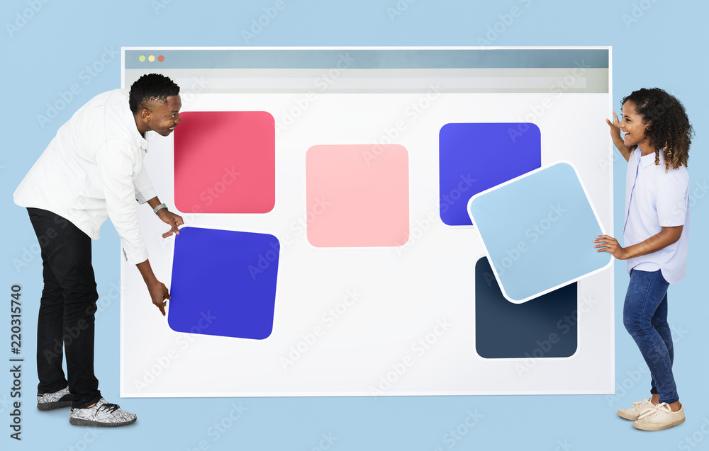 Wall mural people with web template icons