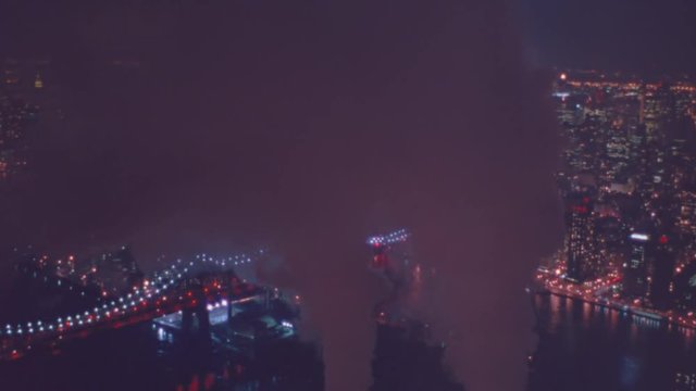 1992 - Nightime aerial of Manhattan New York skyline night includes Chrystler Building.