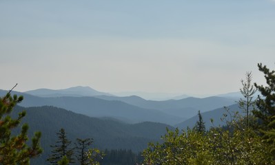 Smokey haze over North Fork mountain range of the Coeur d'Alene river