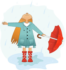 Girl with umbrella is happy rain.