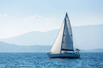 Stoff pro Meter Greece sailing yacht boat at the Sea. Luxury cruise yachting. © De Visu
