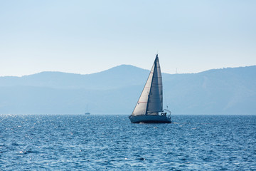 Fototapeta premium Sailing yacht boat at the Sea. Luxury cruise yachting.