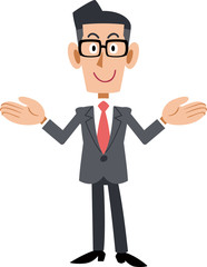 両手を広げる眼鏡をかけたビジネスマン
