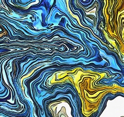 Beautiful shine impressionist artwork. Marbled abstract design. Swirl decor elements. Fantasy art. Marble background. Liquid painting, Graphic drawing. Artistic bright smooth texture. Visual fine art.