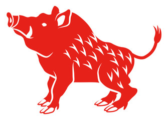 2019年　年賀状素材　イノシシ　横向き　フラット