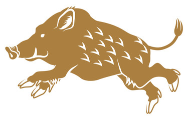 2019年　年賀状素材　イノシシ　走る　フラット