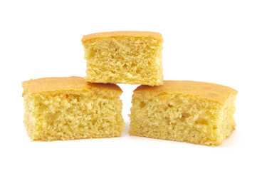 Square Cornbread Slices on a White Background