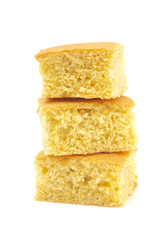 Square Cornbread Slices on a White Background