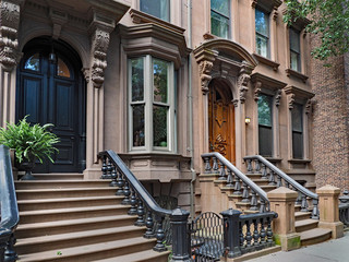 New York brownstone style apartment building or townhouse
