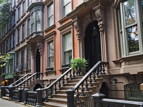 New York brownstone style apartment building or townhouse