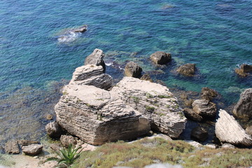 Blue Turquoise Sea Landscape Water Rock Stone Beach Corsica