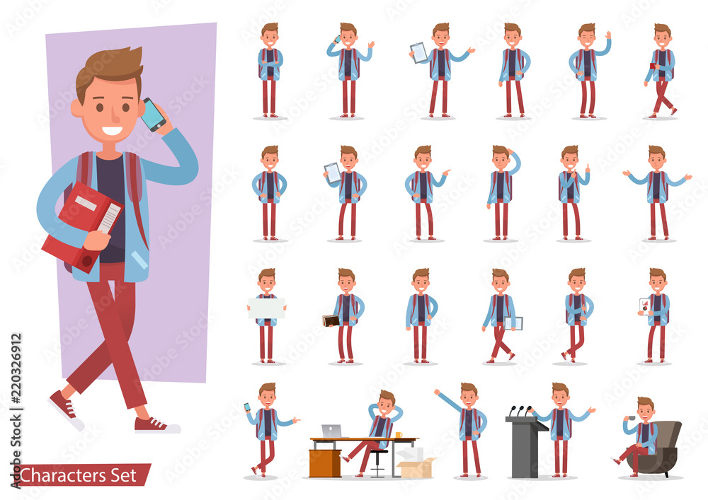 Wall mural set of office man worker character vector design. presentation in various action with emotions, runn