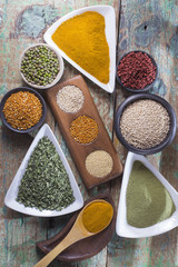 Different super foods organized as a collection on the table