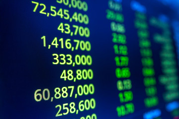 Obraz premium Stock market graph analysis. Stock market data on LED display on laptop screen for finance and economic. Business graph background.