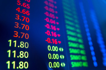 Obraz premium Stock market graph analysis. Stock market data on LED display on laptop screen for finance and economic. Business graph background.