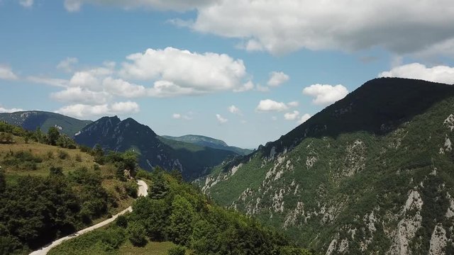 Aerial view of Pyrenean mountains in Aude filmed with drone, Languedoc in southern of France
