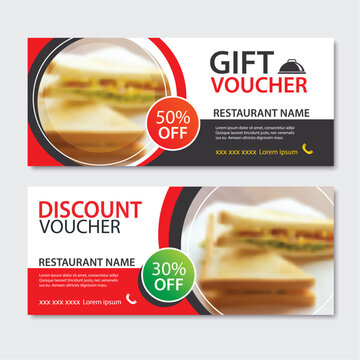 Discount voucher sandwich template design. Set of breakfast and fast food.