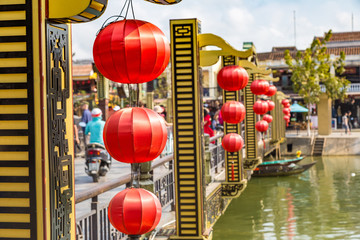 Lanterns on An Hoi bridge in Hoi An, Vietnam