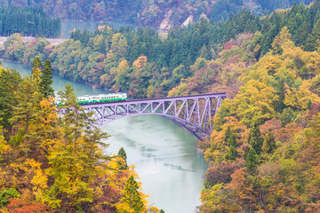 Tadami line at Mishima town , Fukushima in autumn