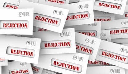 Rejection Bad News Rejected Letter Envelopes 3d Illustration - obrazy, fototapety, plakaty