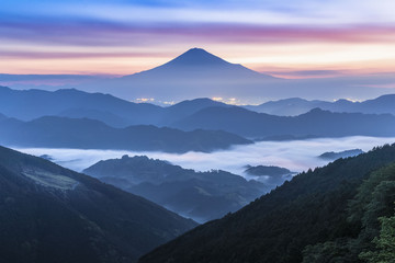 Mt. Fuji and sea of mist in surise seen from Yoshiwara , Shizuoka prefecture