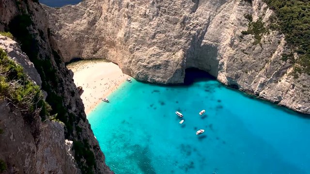 Beautiful view from top of the Shipwreck Beach in Zakynthos, Greece