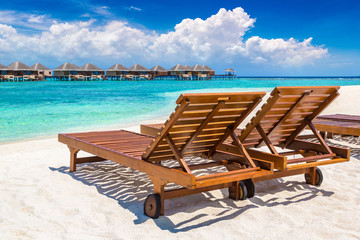 Wooden sunbed in the Maldives